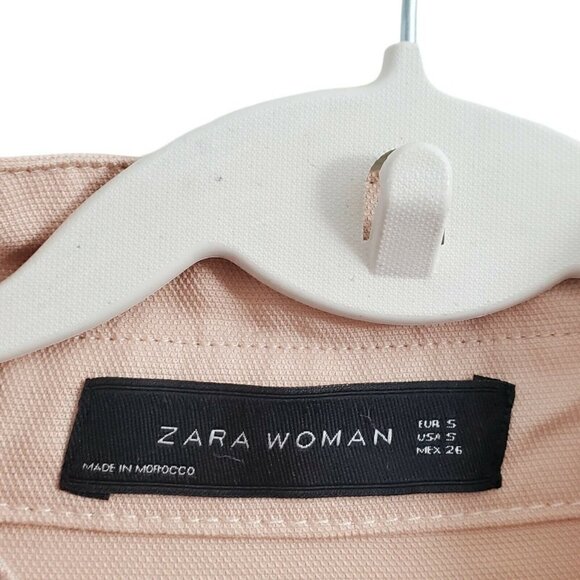 Zara Jacket Womens Small Blush Pink Zip Snap Front Drawstring‎ Hem Mock Neck - Picture 4 of 10
